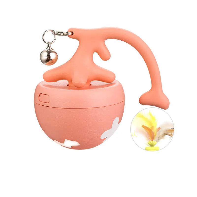 USB electric cat teasing ball with fish bone shaped rolling component and teasing stick attachment