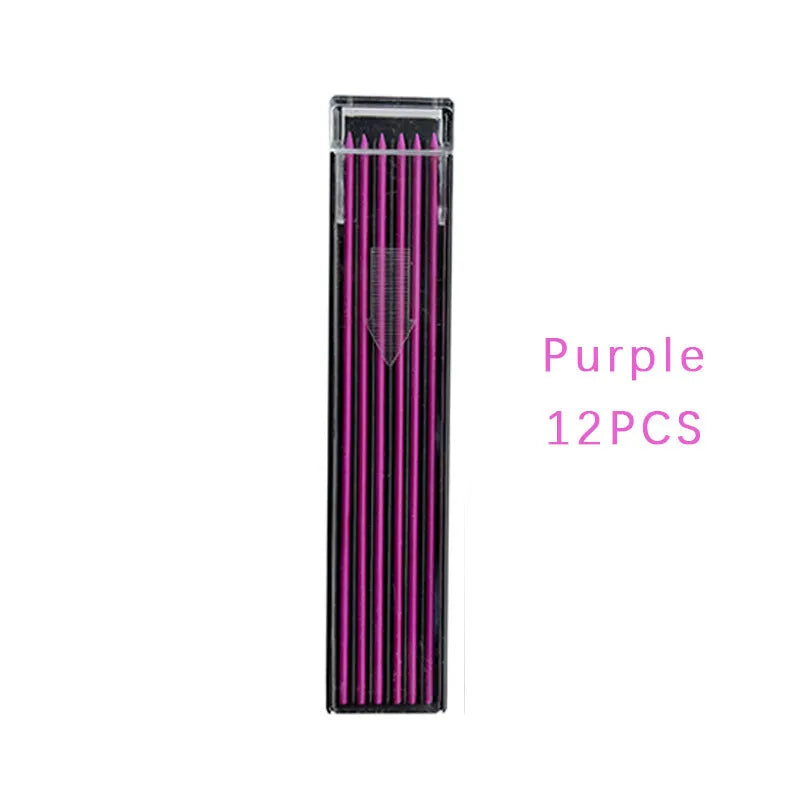 Boxed set of 12 mechanical pencil lead refills in rainbow colours for type 0 pencils