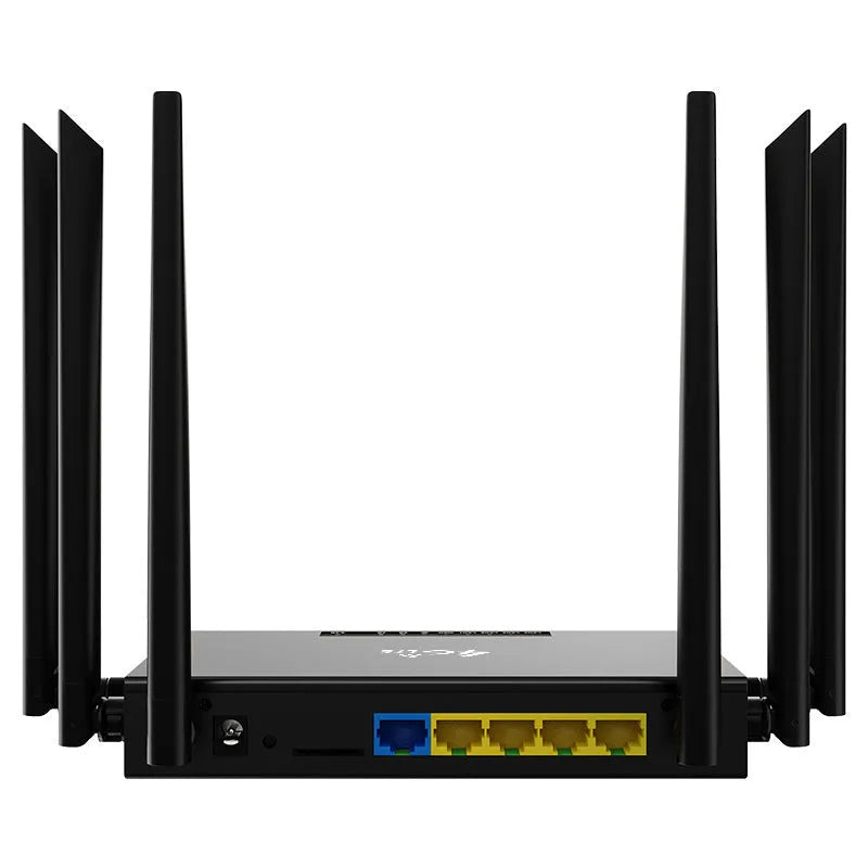 Industrial 4G router with iron box enclosure showing antenna and DC power connections