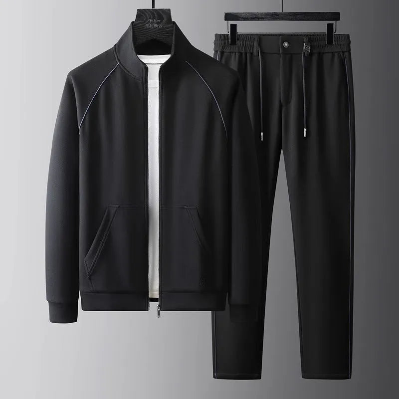 Men's stand collar casual sports suit two-piece set in slim fit with coat and trousers