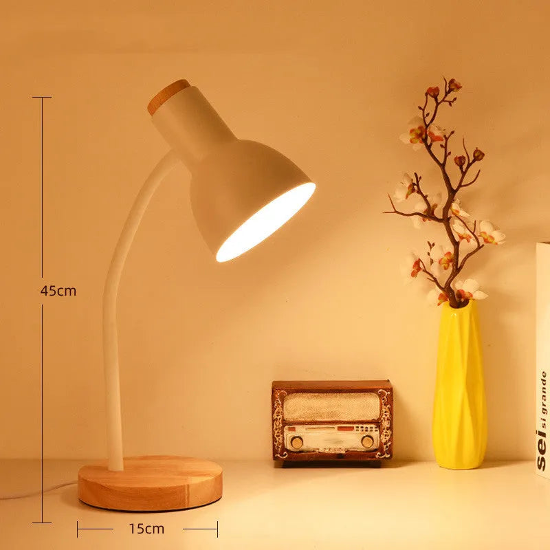 Nordic style desk lamp with dimmer switch in white finish on wooden desk