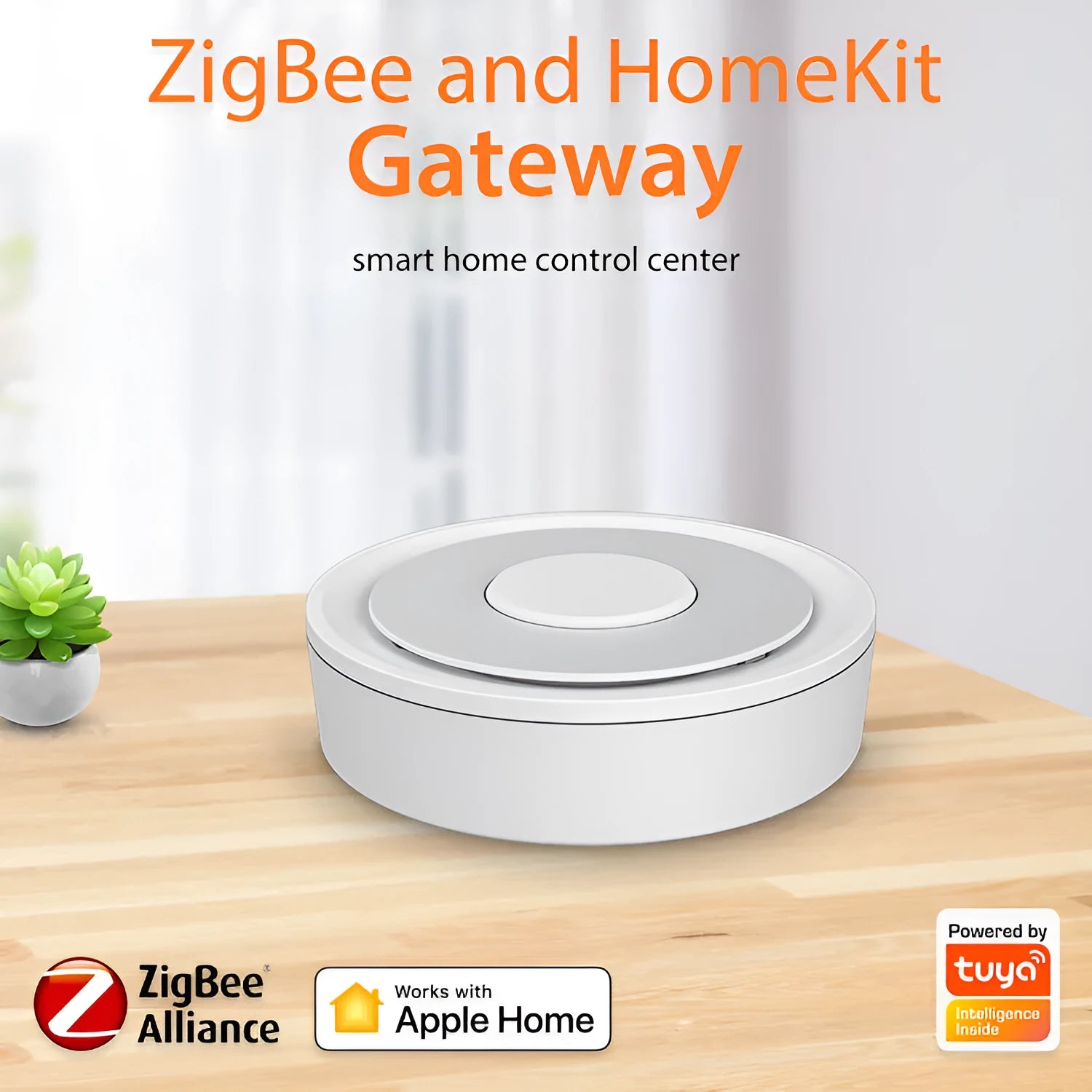 White square ZigBee smart home gateway with status light, measuring 78mm.