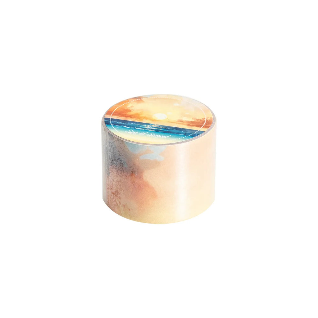 Roll of Japanese paper washi tape with sky theme patterns, showing 30mm width and 2m length.