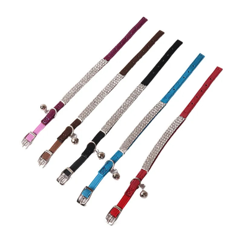 Flocking elastic buckle cat collar with gang drill pattern in six colour options