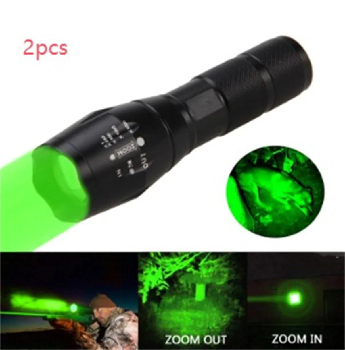 Black aluminium alloy zoomable LED flashlight with adjustable focus head for outdoor use.