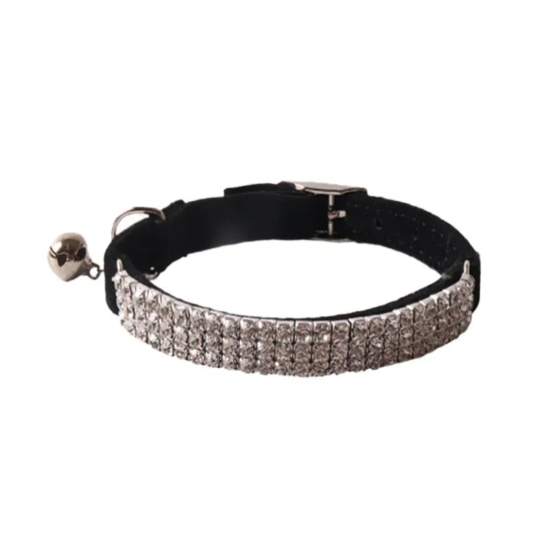 Flannel flocking cat collar with elastic buckle and gang drill design in six colour options