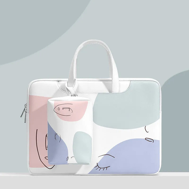 Blue PU leather laptop bag with zipper opening and soft handle for waterproof protection