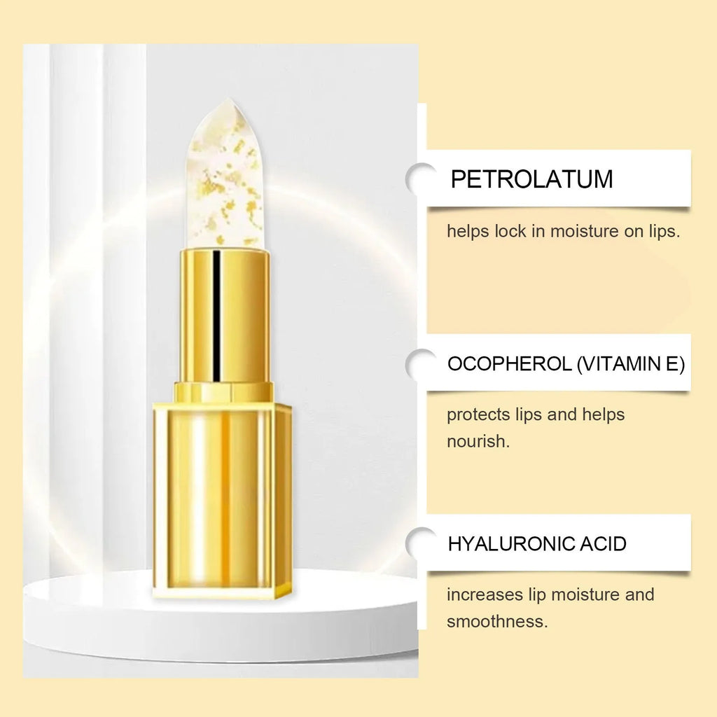 Gold Foil Nourishing Lipstick in a gold case with 3.5g net content.