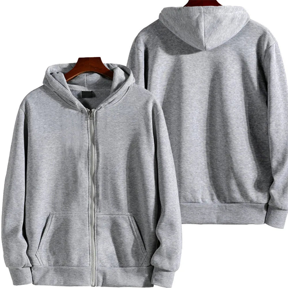 Men's loose fit sports zipper jacket in solid colour with zipper closure and cardigan style