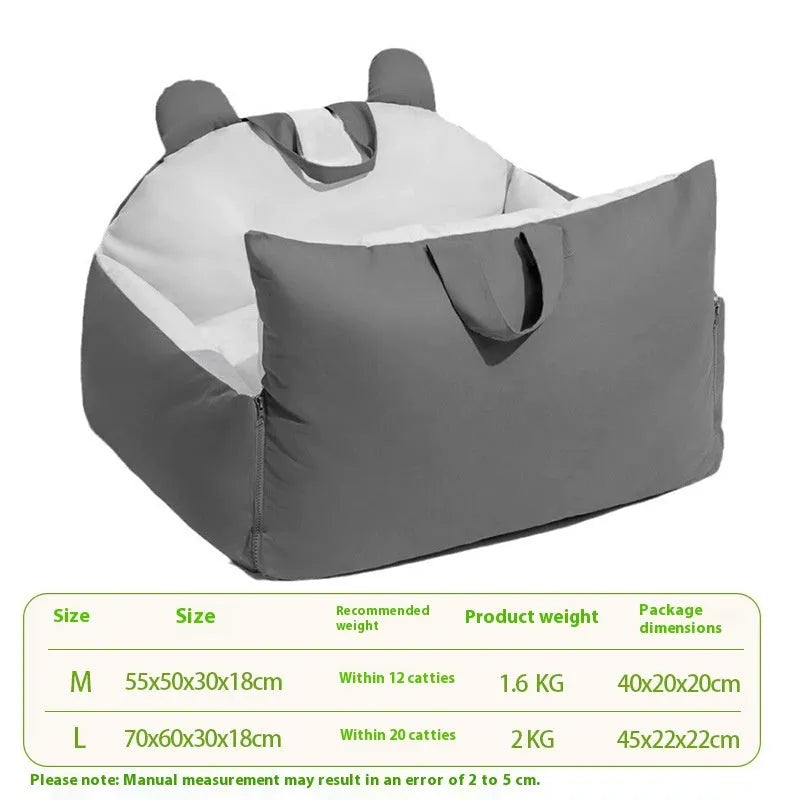Universal removable car kennel for dogs in beige colours with washable polyester fabric construction