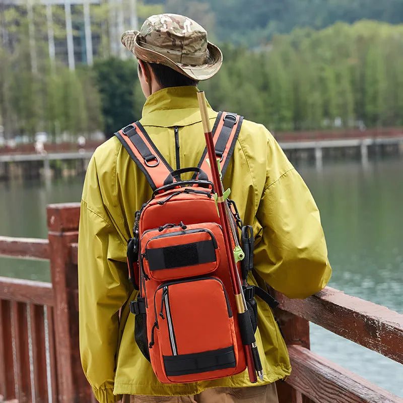 Orange and black outdoor hiking backpack with 20-35 litre capacity