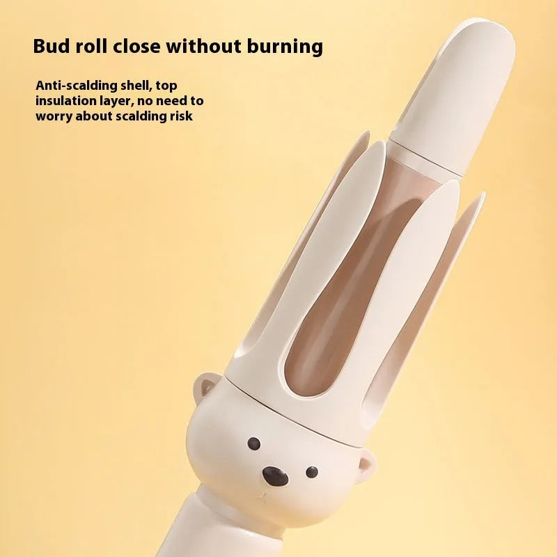 Beige automatic hair curler with negative ion technology and UK plug for home styling