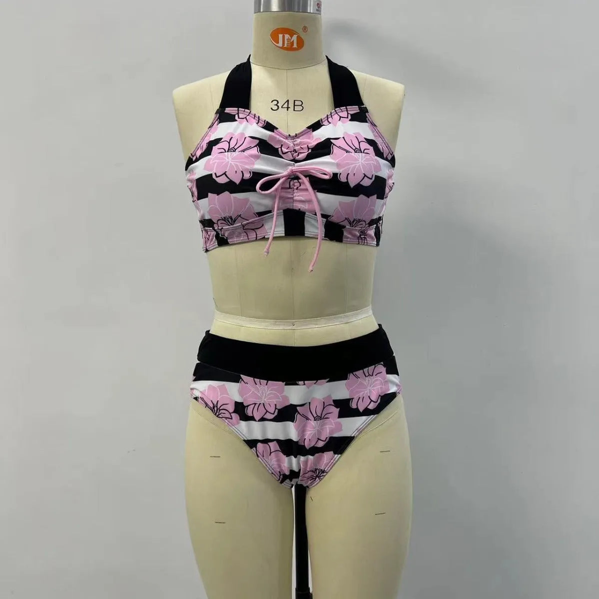 Black women's split bikini with belly coverage for swimming