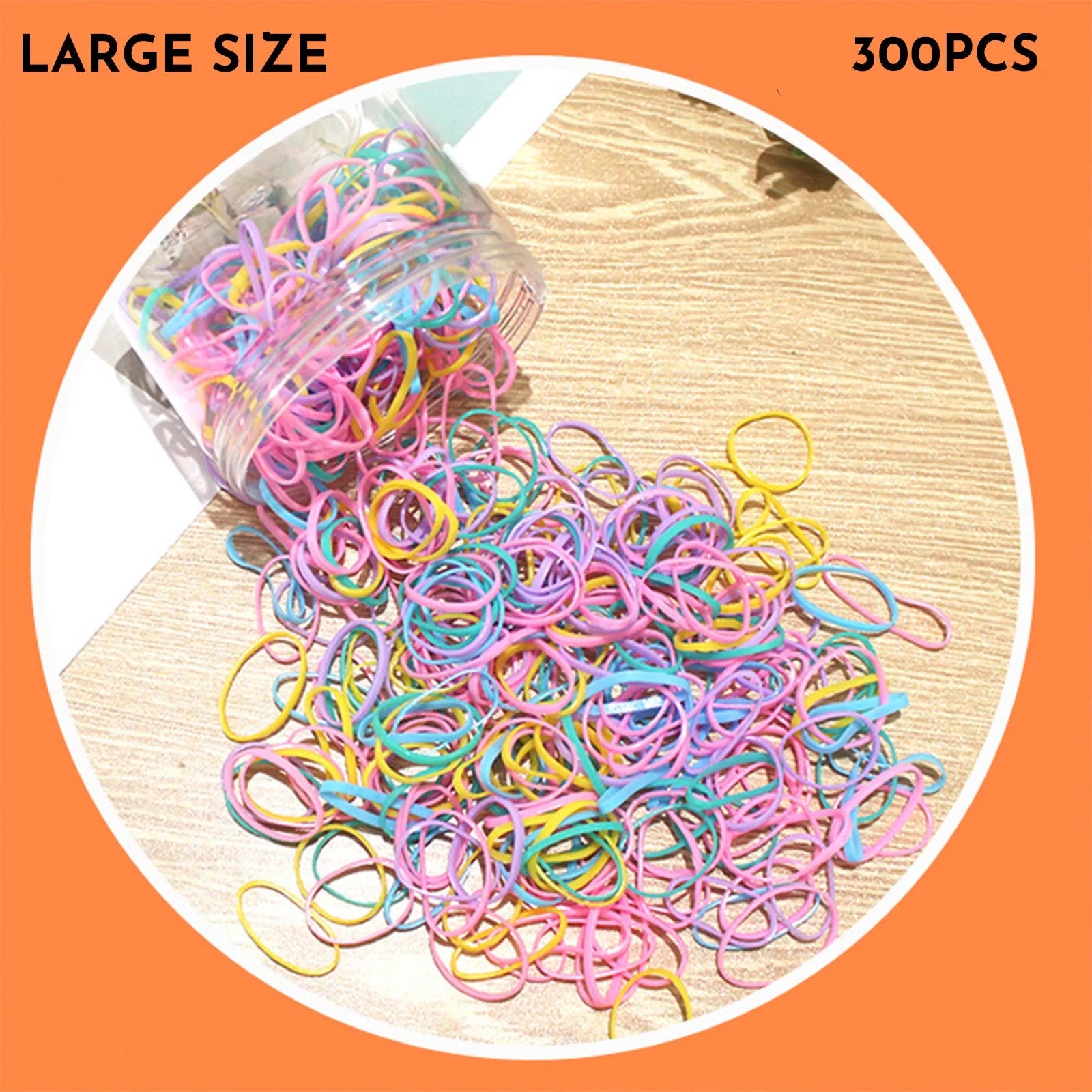 Multi-colour TPU baby hair ties for toddlers in a reusable storage container, 300 piece pack.