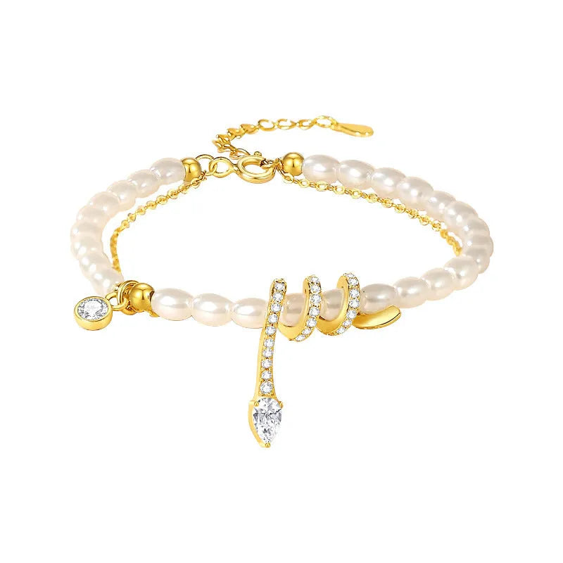 Women's 925 silver pearl snake bracelet in gold tone and white gold colour options