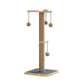 Windmill-shaped cat climbing frame with a hanging ball toy, made from pine wood and carpet leather.