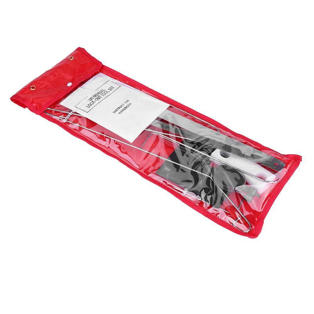 9-piece automotive maintenance tool set with air pump wedge, plastic wedges, and metal crowbar tools