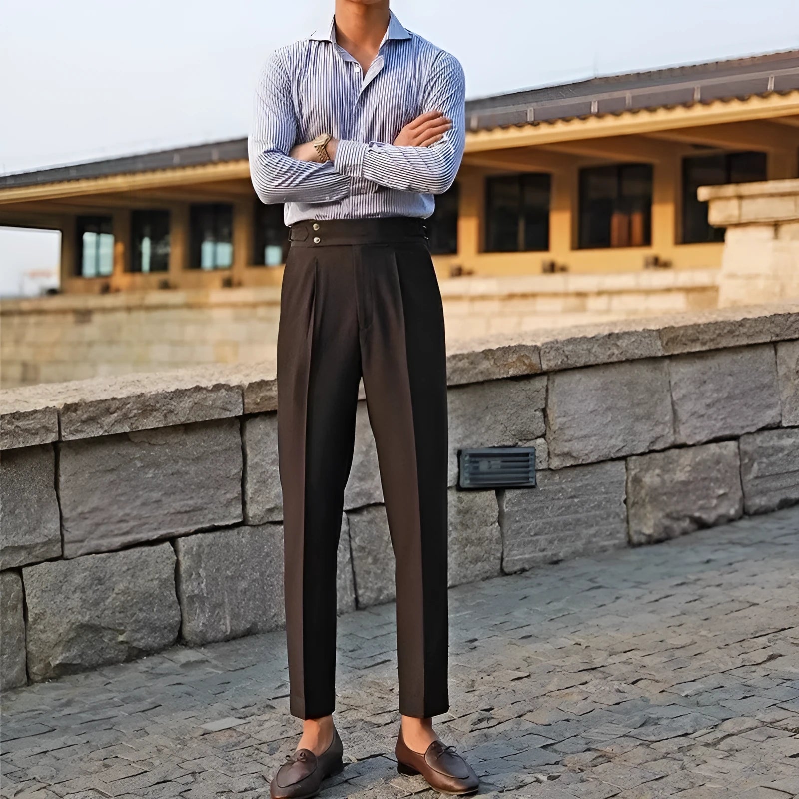 Men's slim fit straight leg suit trousers in chemical blend fabric for business formal wear