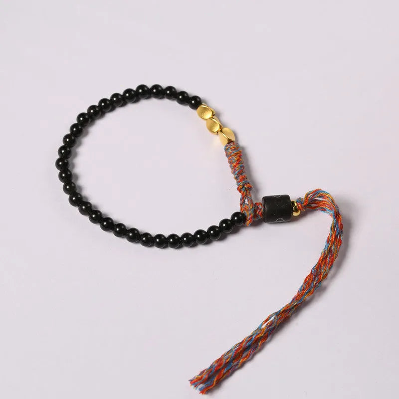 Hand-woven obsidian carrying strap bracelet with adjustable length for men and women