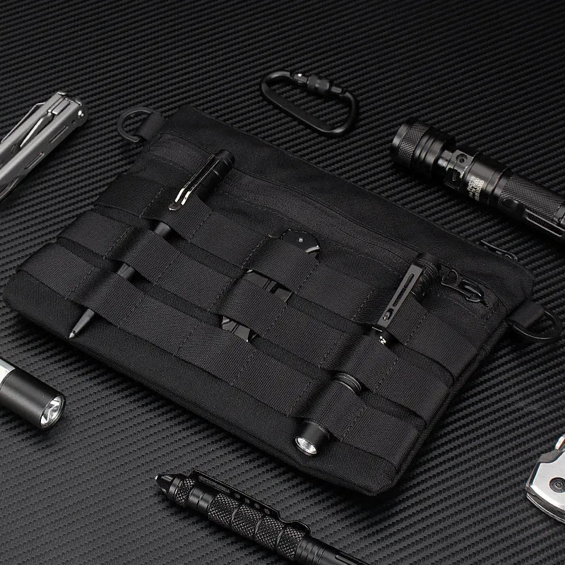 Black Oxford cloth outdoor belt bag with compact 18cm by 3.5cm dimensions for tactical and sports use