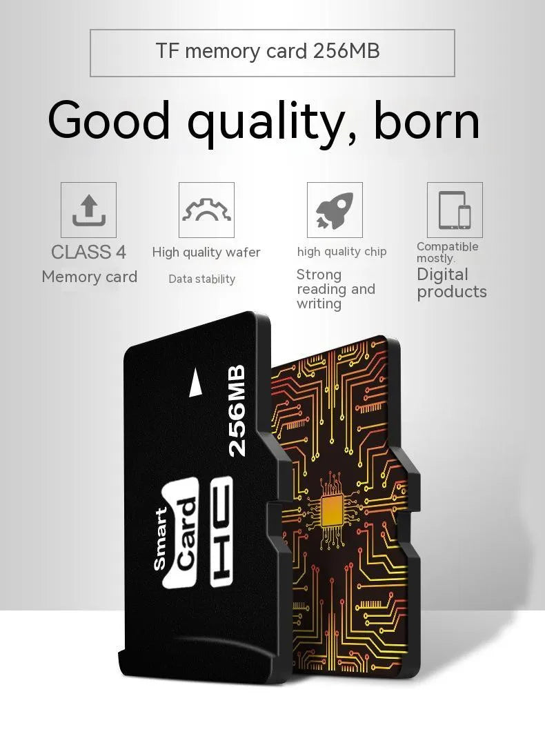 A 256MB TF series memory card with dimensions 11mm by 15mm.