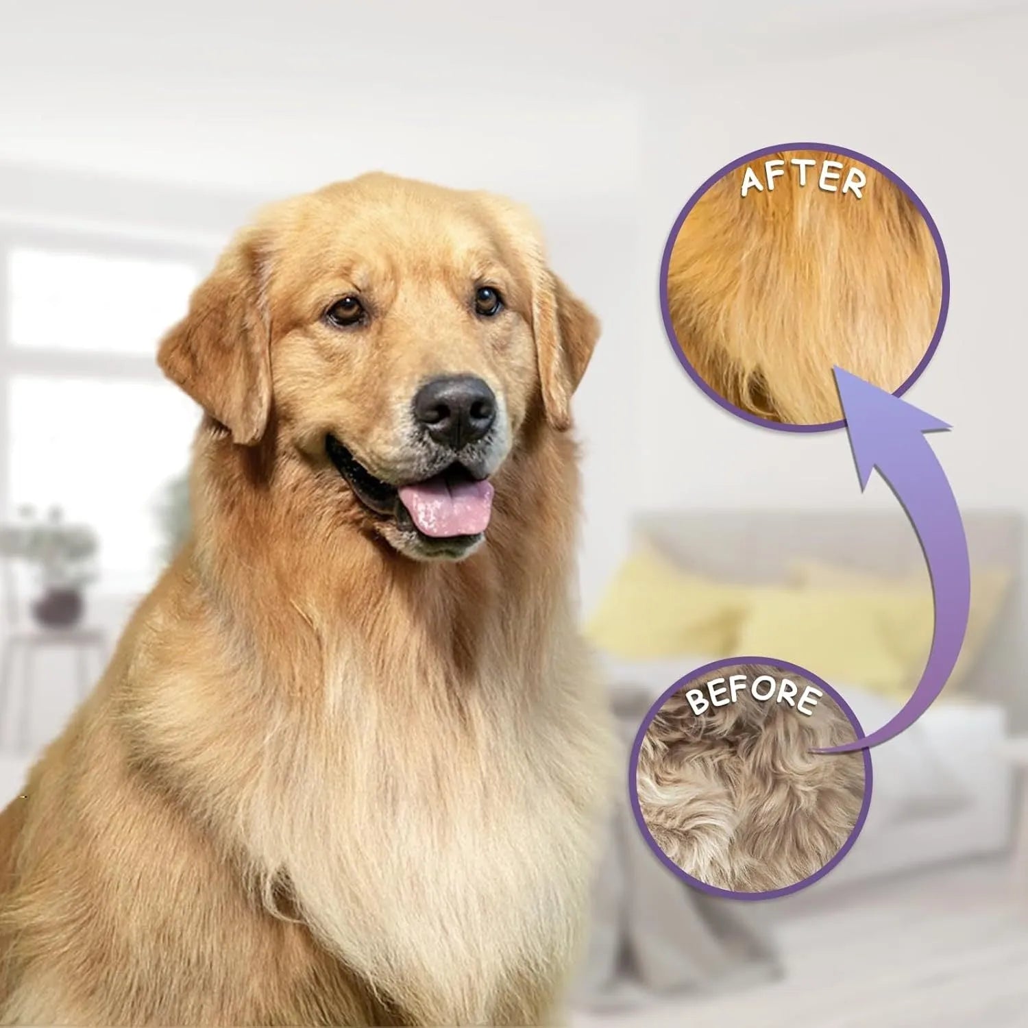 Purple pet grooming comb with stainless steel teeth and ergonomic handle for dog and cat coat detangling