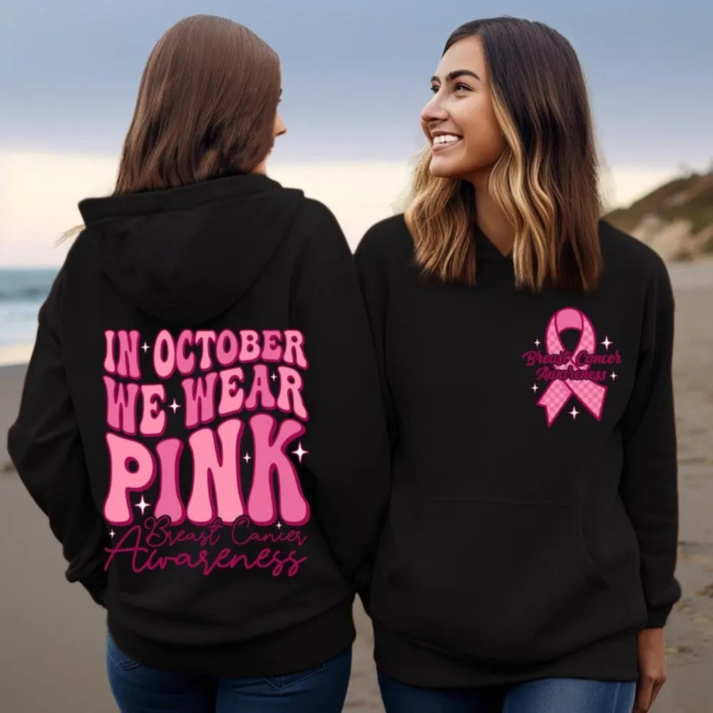 Breast Cancer Awareness sweatshirt hoodie with side pockets and retro hot stamping design