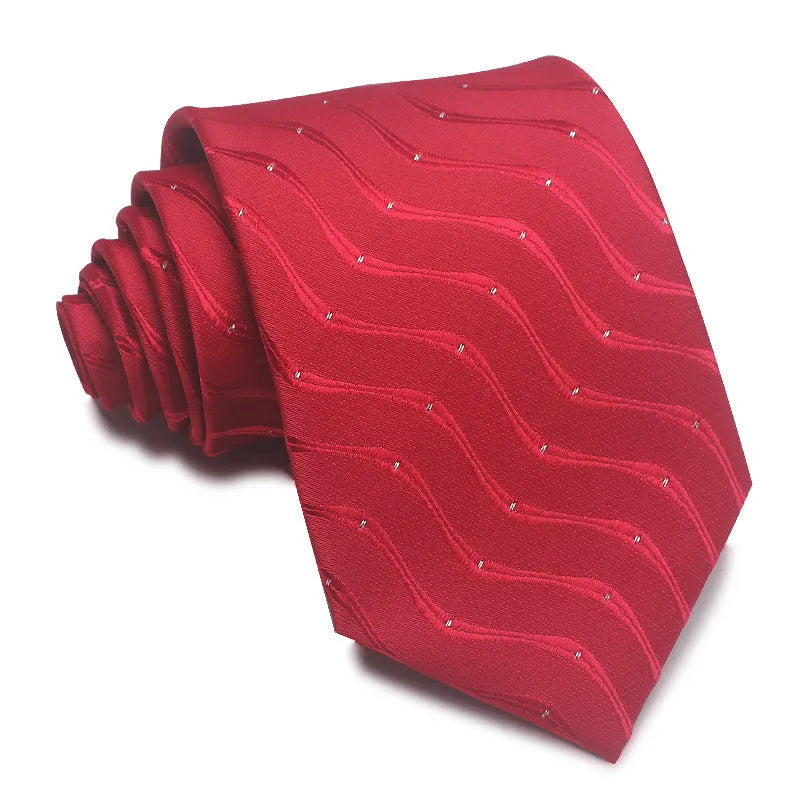Men's 8CM wide striped formal tie in polyester jacquard weave available in multiple colours