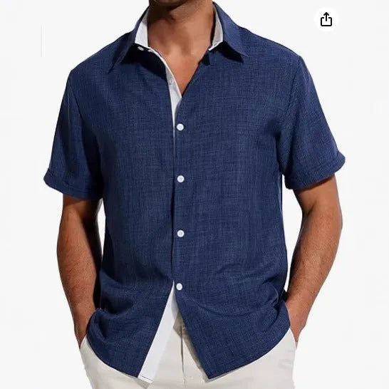 Men's floral print short-sleeved shirt in lightweight polyester fabric available in multiple colours