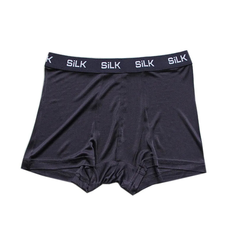 Men's silk shorts in navy blue with mid waist design and loose fit