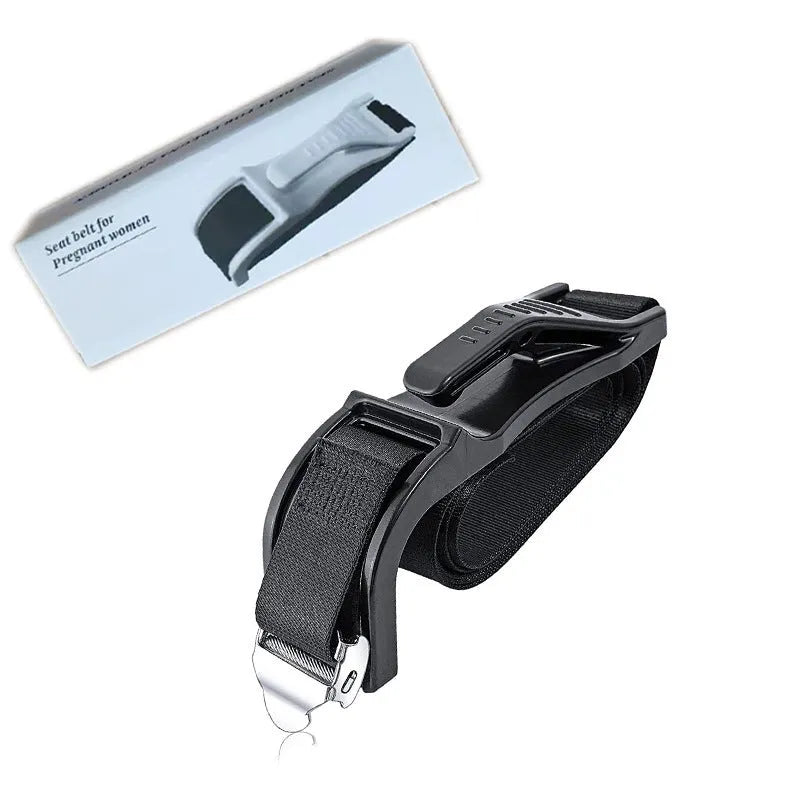 Black pregnancy seat belt safety device with metal buckle for vehicle restraint modification