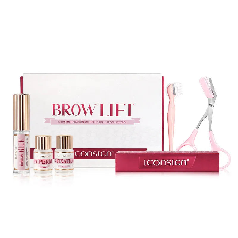 Pink eyebrow quick ironing suit with complete eyebrow perm styling kit for brow grooming