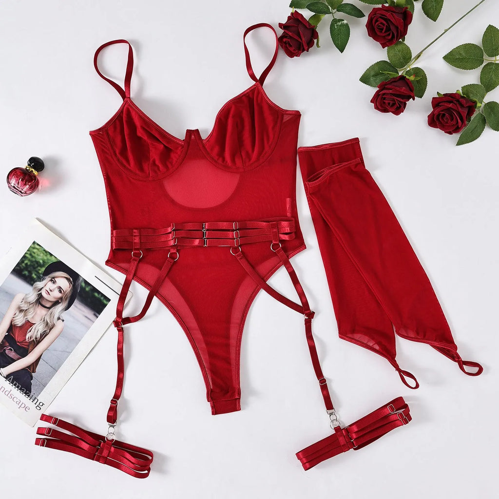 Women's see-through mesh jumpsuit in polyester available in seven colours including black, red and blue