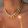 Gold colour thick chain women's necklace, 32cm long with a 6cm drop.