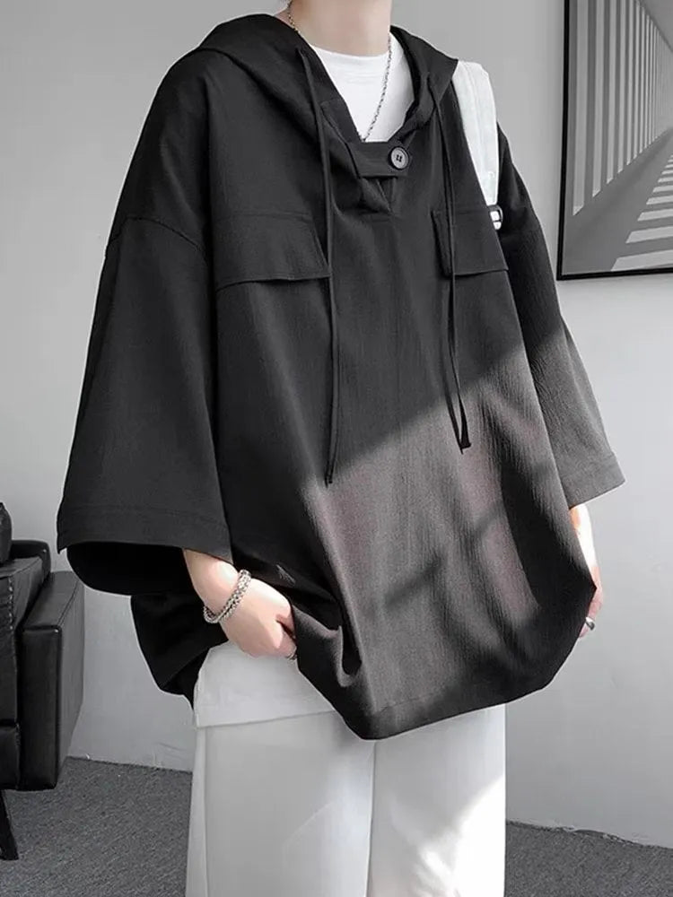 Men's hooded short sleeve t-shirt in loose fit for summer wear