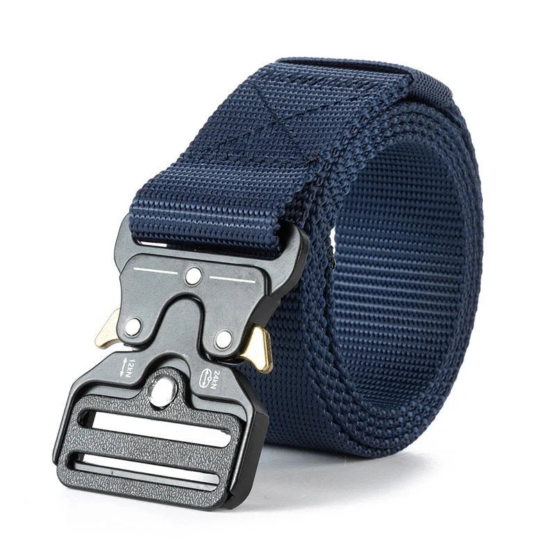 Men's thick canvas tactical belt with alloy quick-release buckle in assorted colours