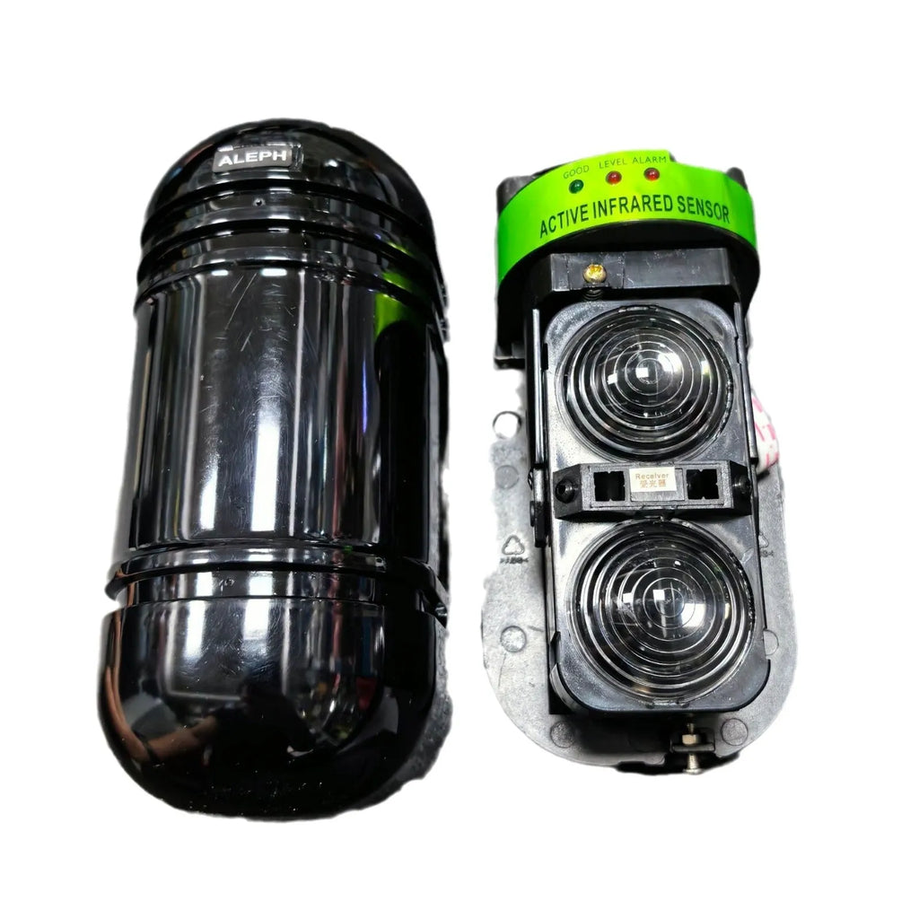 Black 2-beam infrared detector alarm system for perimeter security with wired communication