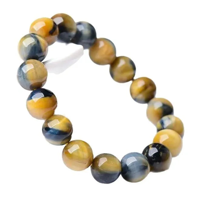 Handmade fantasy tiger eye agate bracelet with round beads in unisex geometric design
