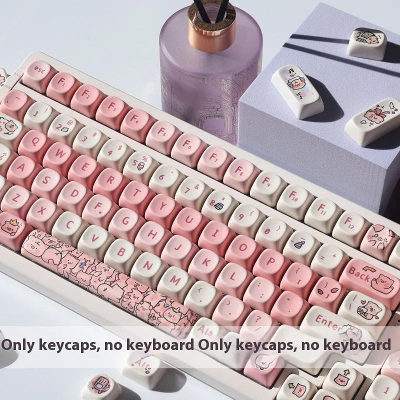 Pink Fragrant Pig character PBT key cap for mechanical keyboards with five-sided sublimation print.