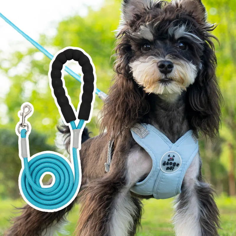 Adjustable dog harness and lead set with hand-holding rope in multiple colour options