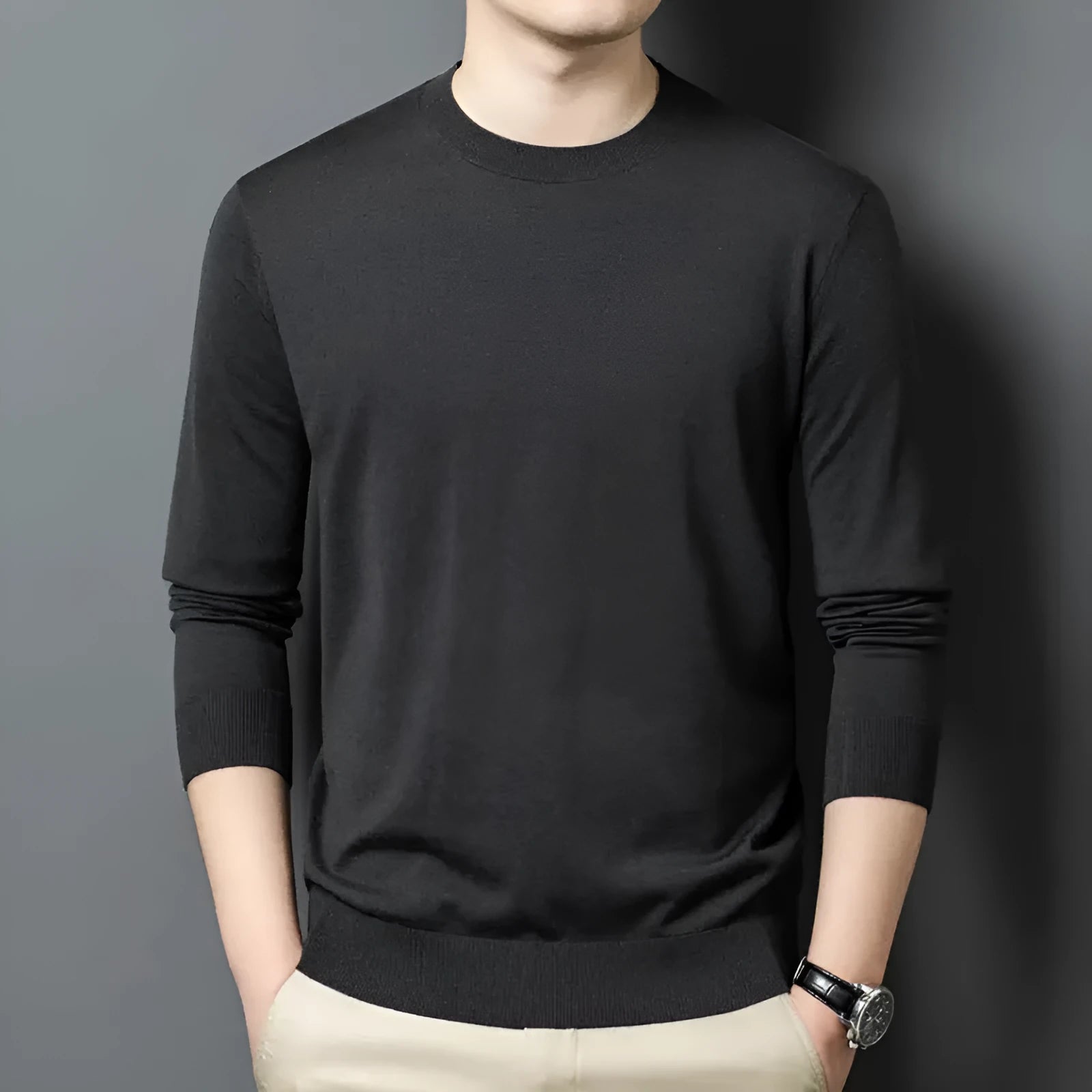 Men's round neck wool and silk blend sweater in various colours for winter wear