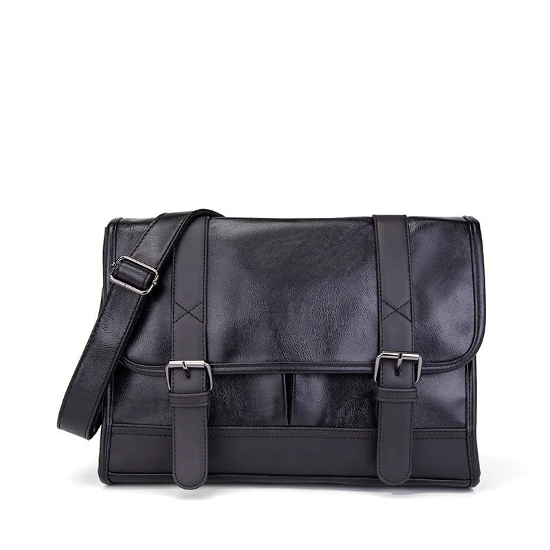 Black Korean style men's anti-theft commuter backpack with PU construction