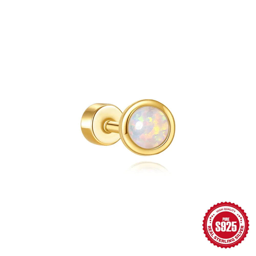 S925 sterling silver flat column thread ear bone stud in a gold-tone finish.