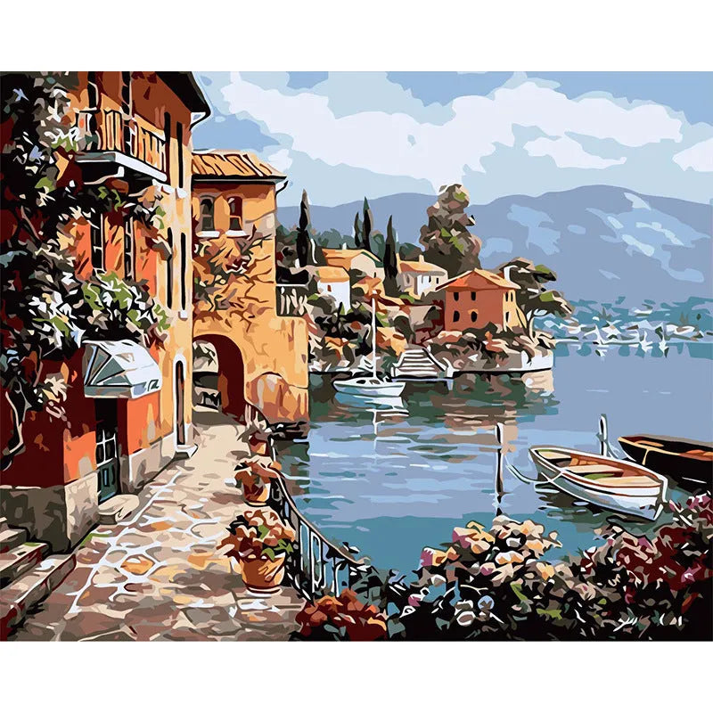 Rimless linen oil painting landscape artwork in modern style measuring 40X50cm