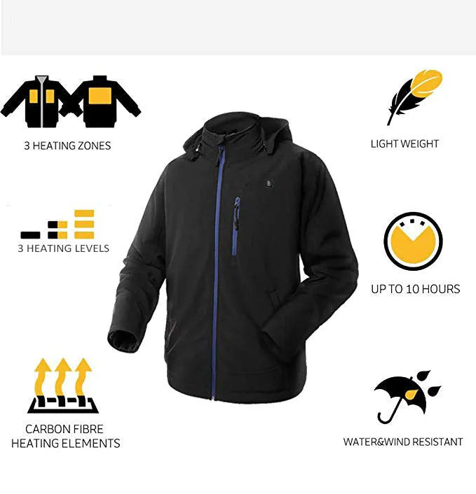 Black men's waterproof thermal winter coat with zipper and straight hem design