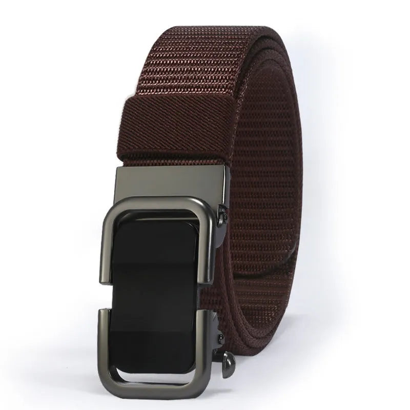 Men's nylon canvas belt with alloy buckle and toothless clasp in khaki colour