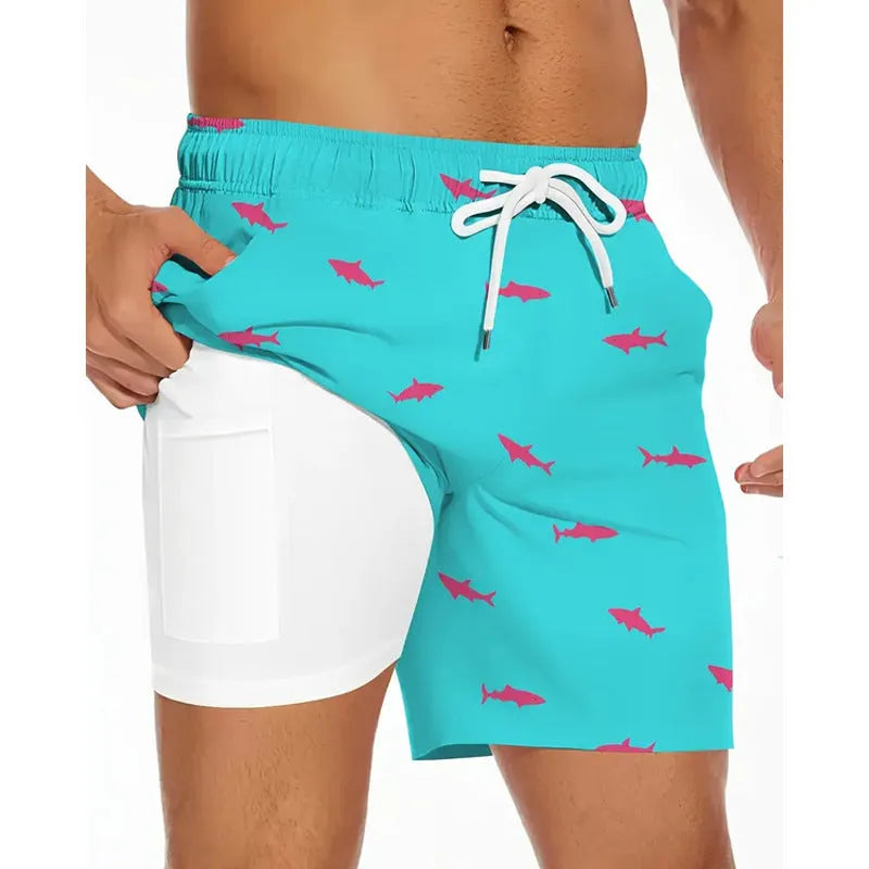 Men's loose fit summer beach pants in polyester fabric with elastic waistband available in multiple colours