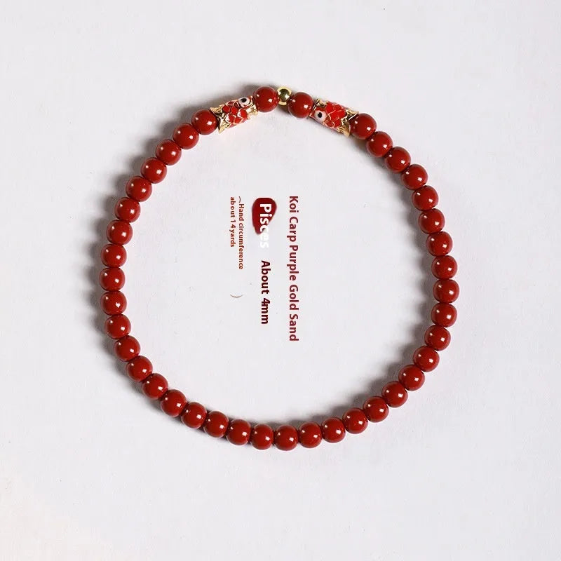 Hand-woven unisex bracelet with purple gold sand and koi pendant in retro style