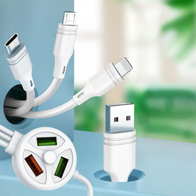 PD PVC fast charging mobile phone cable with multiple USB interfaces measuring 1.2 metres