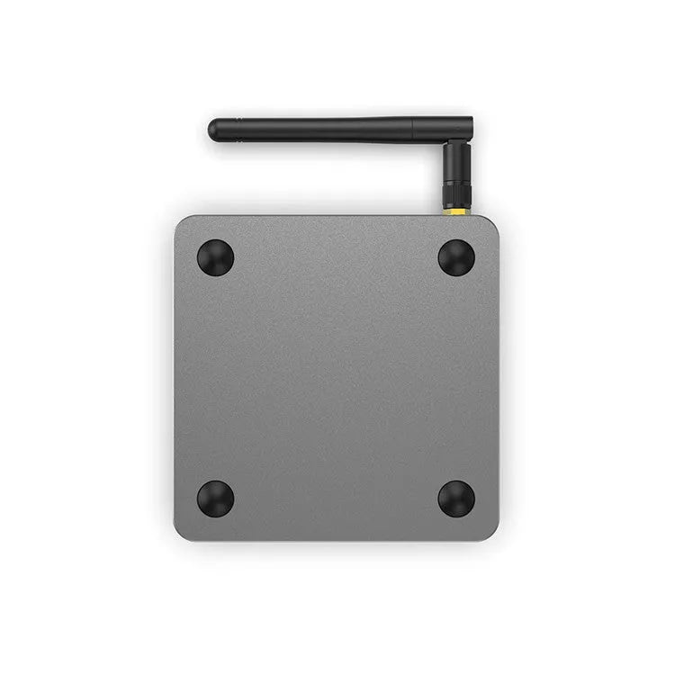 Android smart voice set-top box with remote control, HDMI cable, and dual band WiFi connectivity.